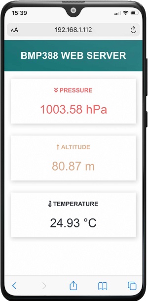 ESP8266 NodeMCU Simple Web Server BMP388 Altimeter