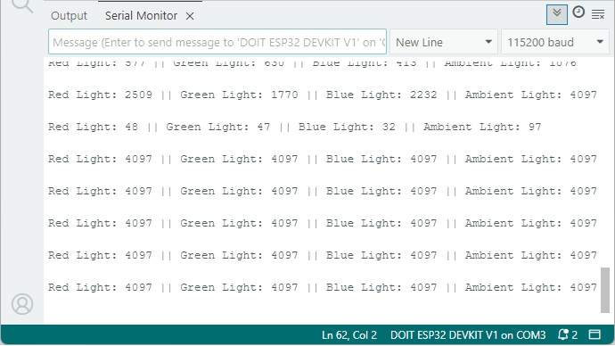 APDS9960 Color Detection Arduino IDE - Testing with ESP32