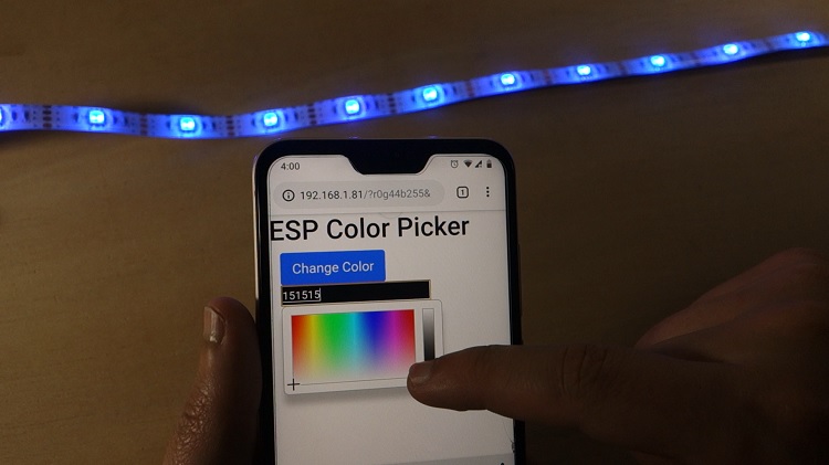 Demonstration ESP32/ESP8266 5V RGB LED Strip Web Server Color Picker