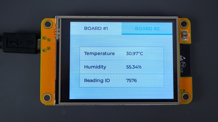 ESP32 CYD Board Displaying Data received via ESP-NOW on a table