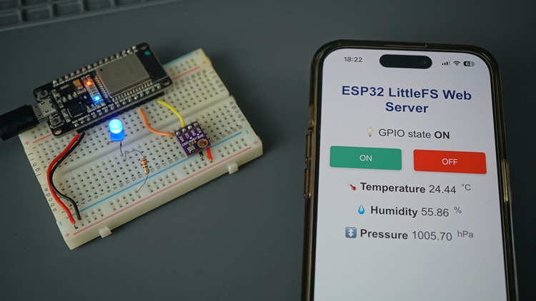 ESP32 LittleFS Web Server Control Outputs and Monitor Sensors