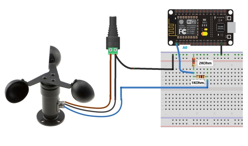 ESP8266 with Wind Sensor Anemometer Circuit Diagram