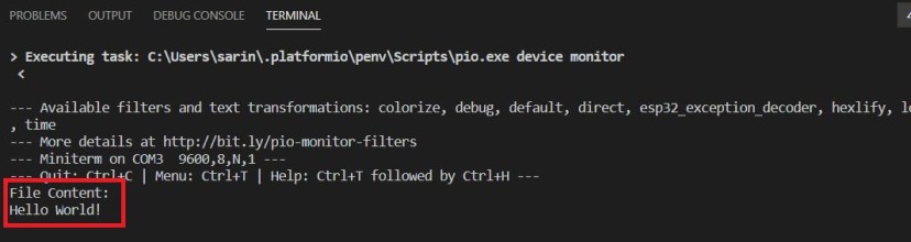 Reading File Content SPIFFS ESP32 VS Code PlatformIO