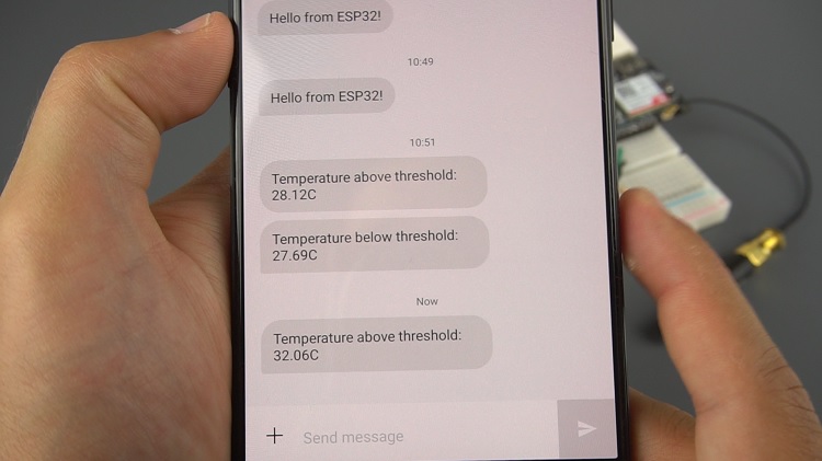Receive SMS with Temperature Readings from T-Call ESP32 SIM800L Board