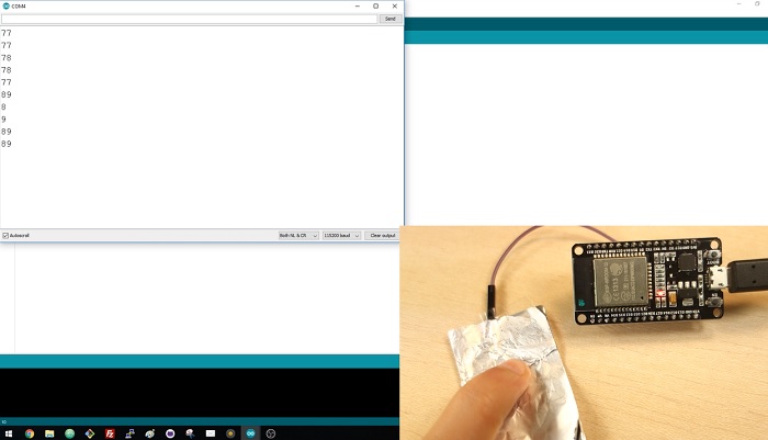 ESP32 Touch Pins with Arduino IDE Demonstration with aluminium foil