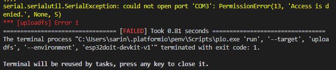 Upload filesystem image ESP32 VS Code PlatformIO Access Denied Error