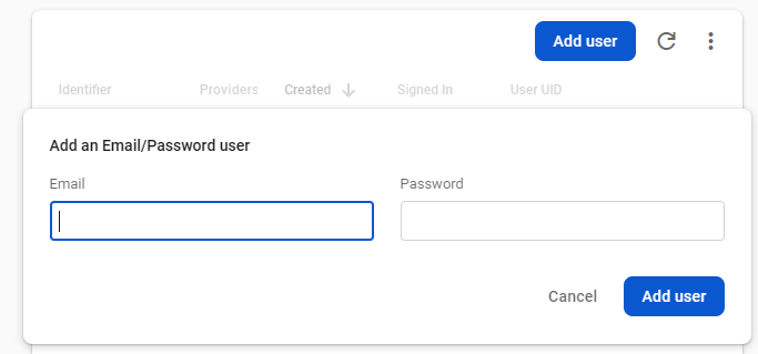 Firebase add user email and password