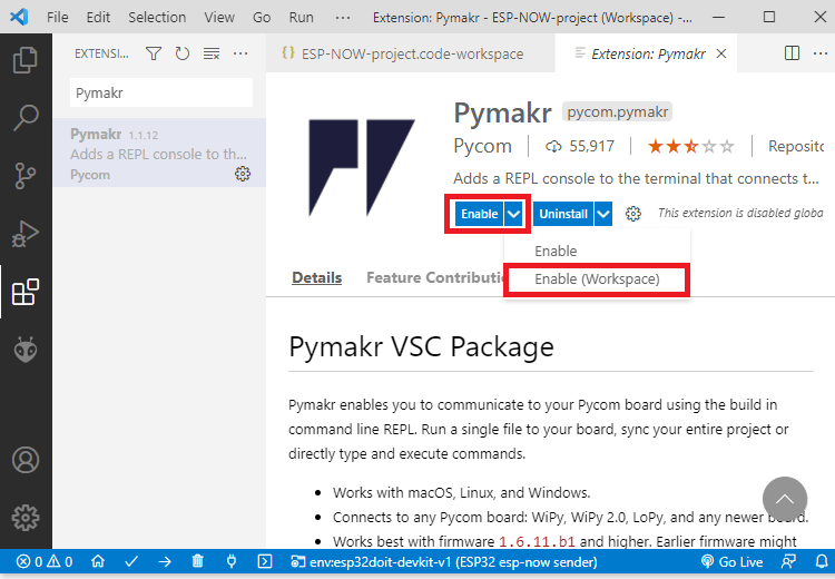 VS Code Enable Extension for Workspace