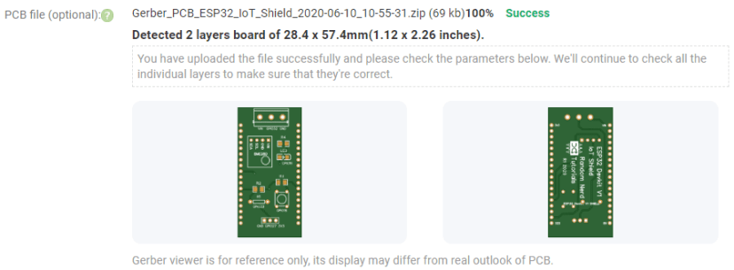 PCBWay Order PCB Gerber files preview window