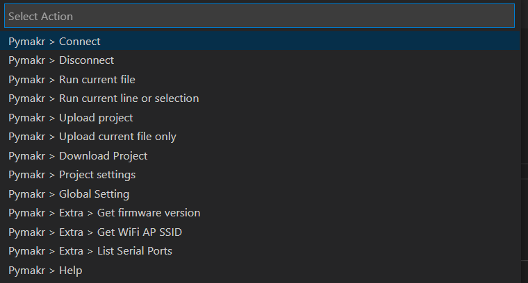 Install Pymakr VS Code Micropython Commands actions