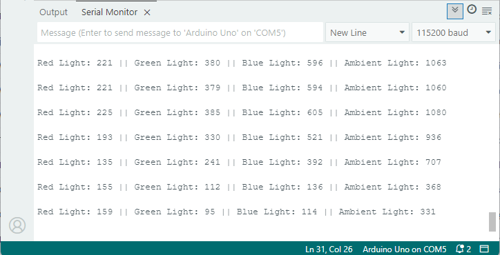 APDS9960 Color Detection Arduino IDE