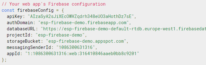firebaseConfig object configuration copy save