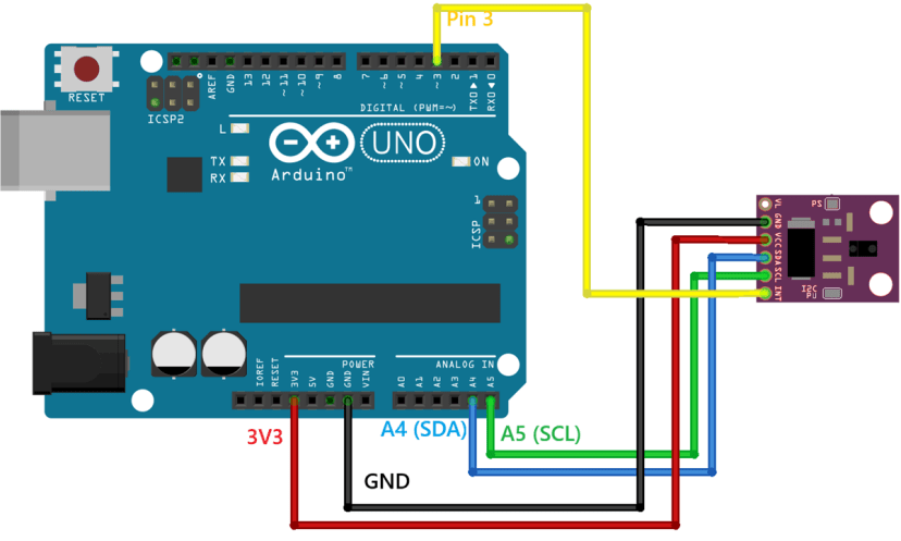 APDS9960 Wiring to Arduino Diagram Fritzing