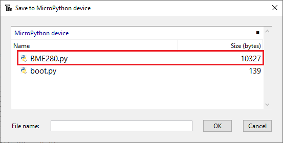 BME280 library MicroPython file created Thonny IDE