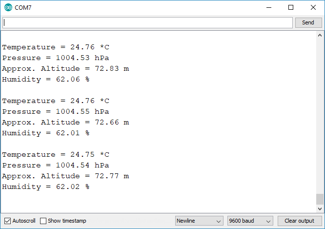 Arduino Sketch for BME280 Sensor Demonstration Serial Monitor
