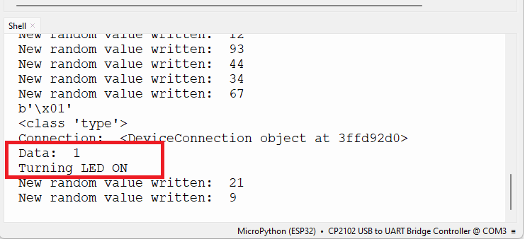 Receive the BLE Characteristic value Thonny IDE control LED