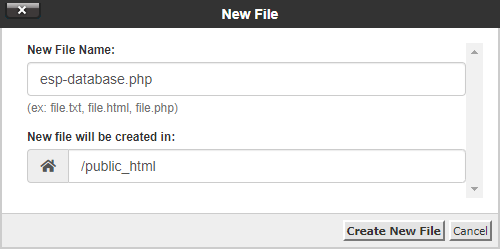 Create esp database PHP file