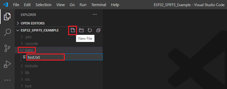 Create files under data folder VS Code with PlatformIO ESP32