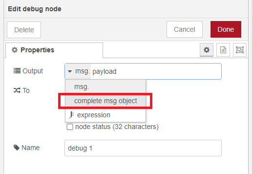 debug node Node-RED