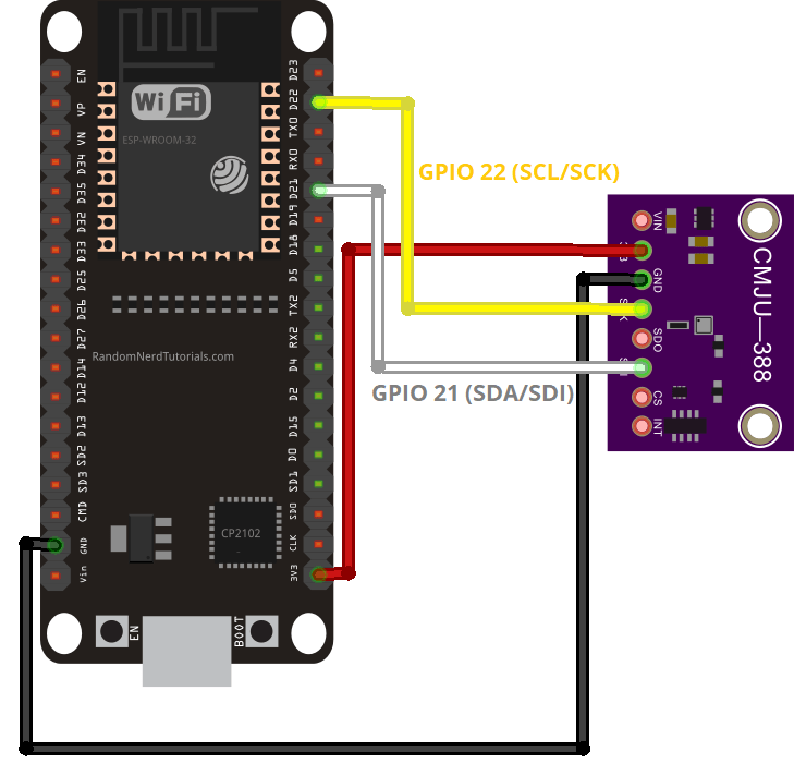 ESP32 BMP388 Wiring Circuit Diagram I2C with Arduino