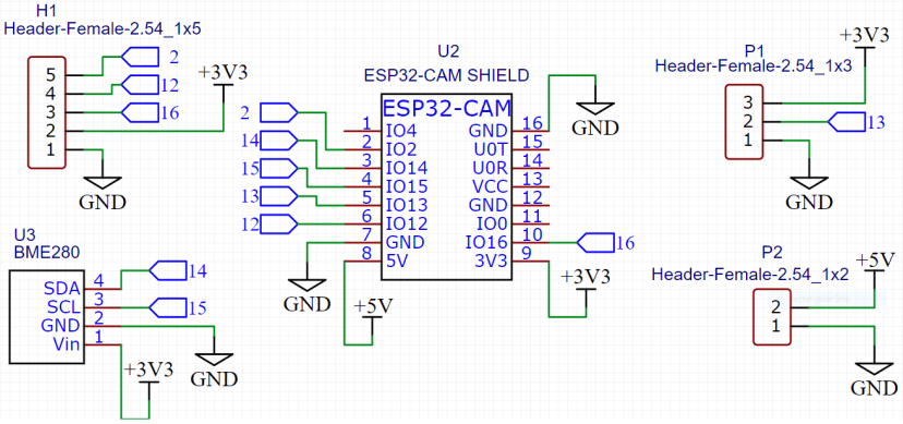 ESP32-CAM PCB Shield Circuit Diagram Telegram Take Photo PIR BME280