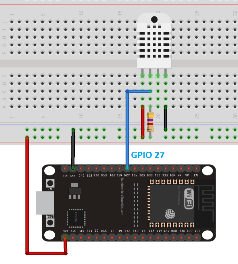 ESP32 DHT11 DHT22 Temperature and Humidity Arduino IDE Circuit Schematic Diagram