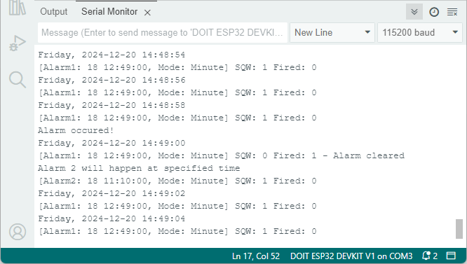 ESP32 with DS3231 RTC Module - Triggering Alarms