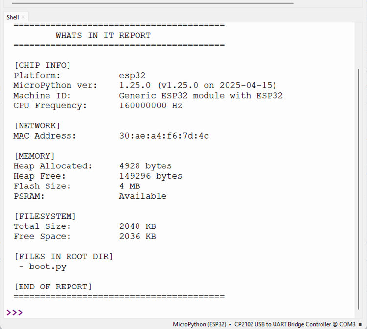 ESP32 with MicroPython - get system info
