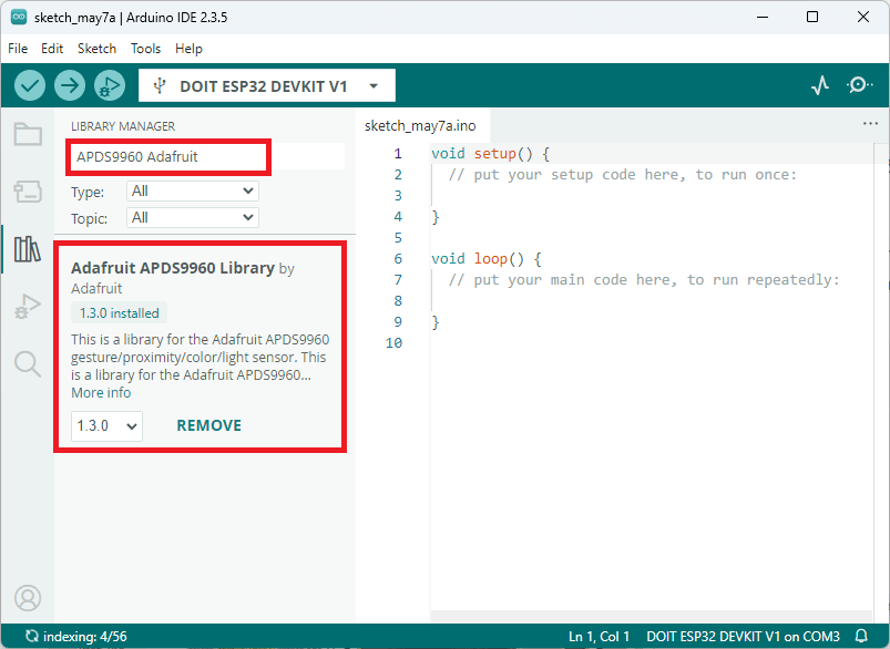 Install APDS9960 Library Arduino IDE ESP32