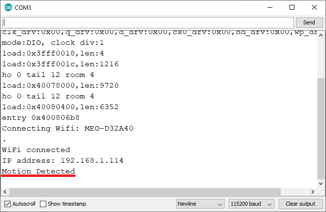 ESP32 ESP8266 Telegram Motion Detected Serial Monitor Demonstration