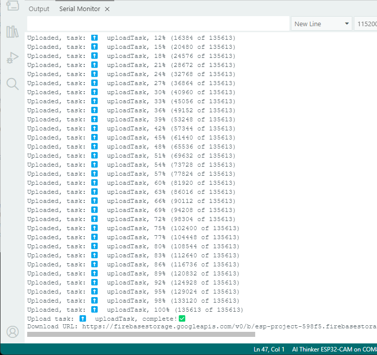 ESP32-CAM Upload Picture to Firebase Serial Monitor