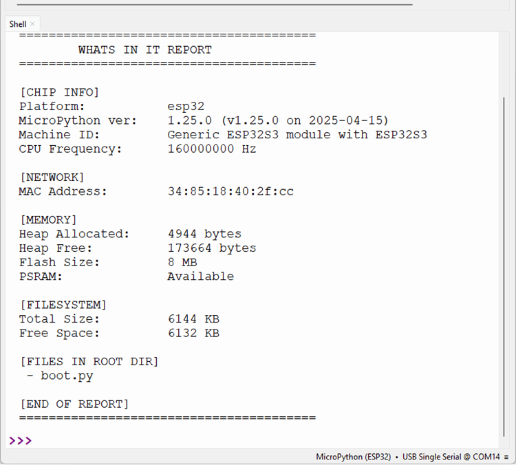 ESP32S3 with MicroPython - get system info
