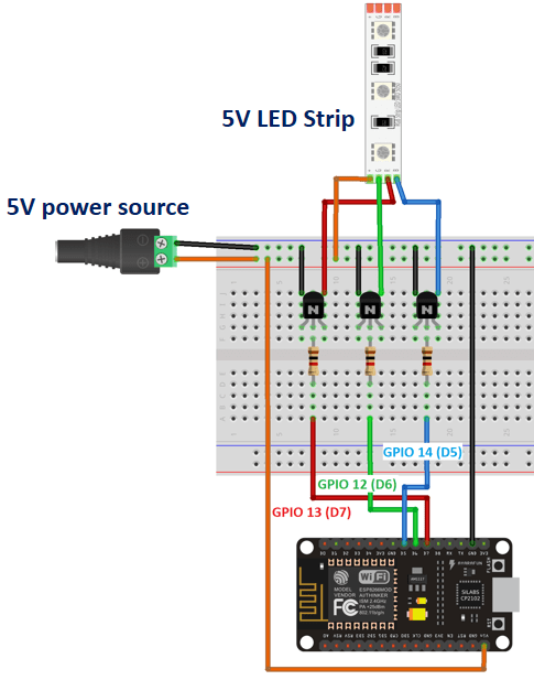 ESP8266 5V RGB LED Strip Schematic Circuit