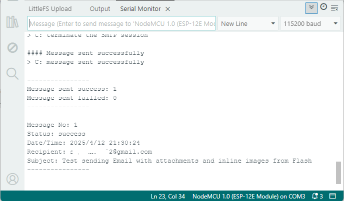 ESP8266 send emails with attachments success - Serial Monitor