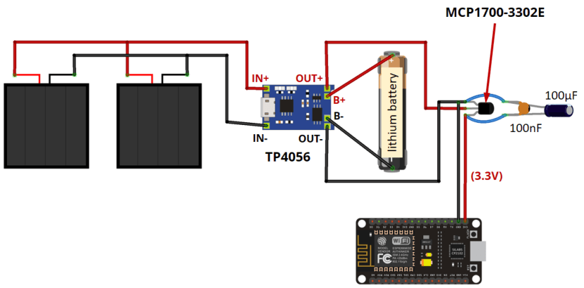 Power ESP8266 with Solar Panels circuit schematic