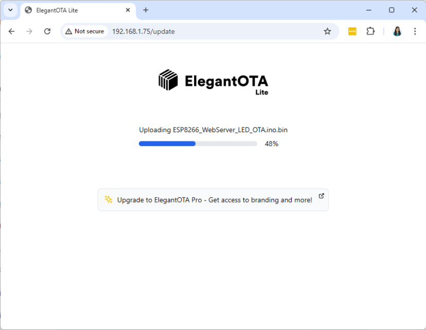 ESP8266 ElegantOTA Uploading new firmware