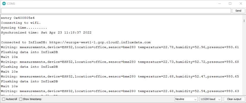 ESP Send BME280 Sensor Readings to InfluxDB