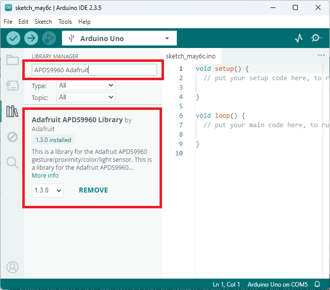 Install APDS9960 Library Arduino IDE