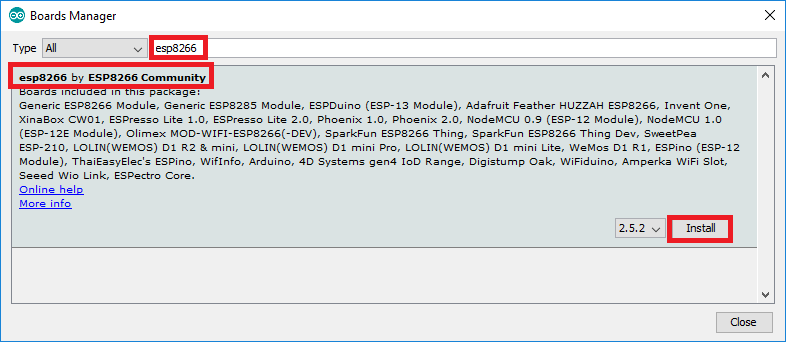 Install ESP8266 Board add-on in Arduino IDE search ESP8266