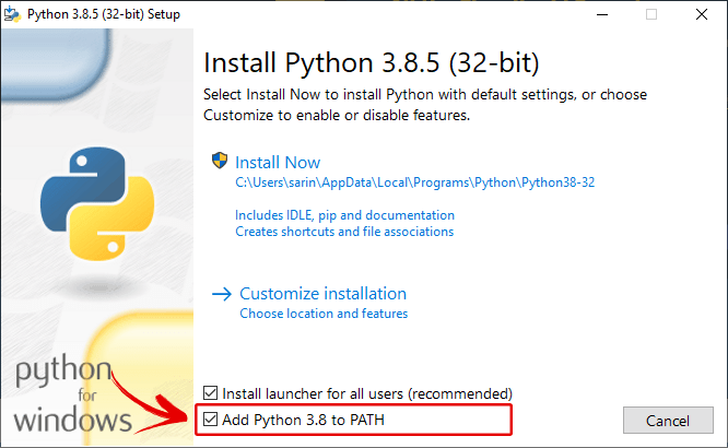 Installing Python 3.8.5 on a Windows PC and Add to Path