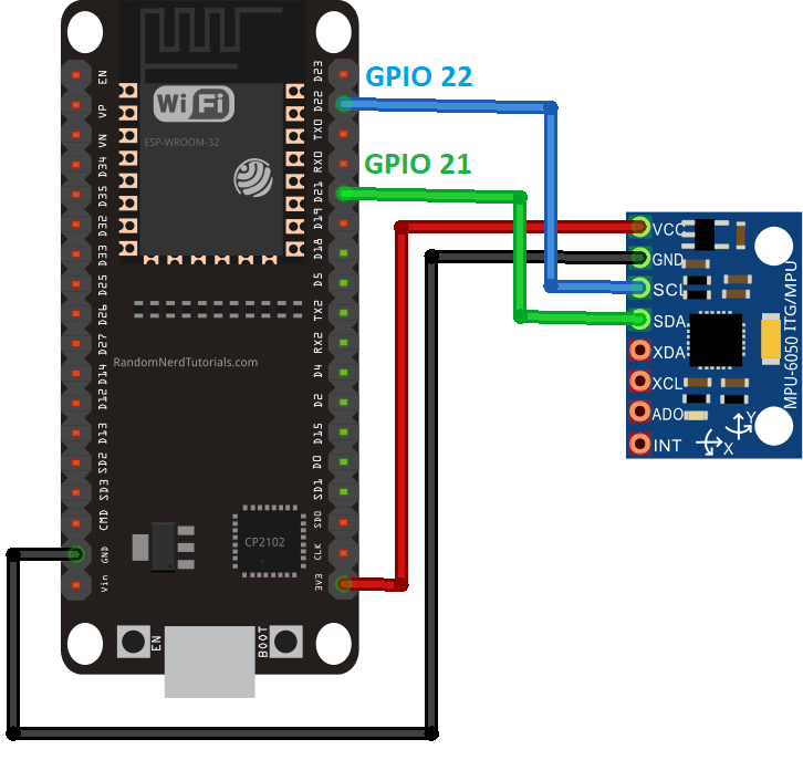 MPU6050 Accelerometer Gyroscope Wiring to ESP32 Schematic Diagram Circuit