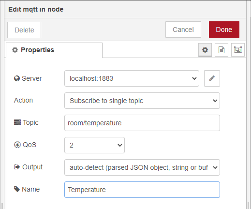 Node-RED subscribe to temperature topic