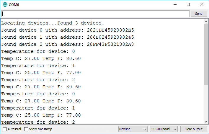 ESP8266 Multiple DS18B20 Temperature Sensors Serial Monitor Print readings