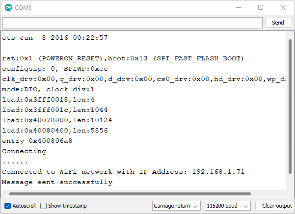 ESP Send Message to WhatsApp Serial Monitor