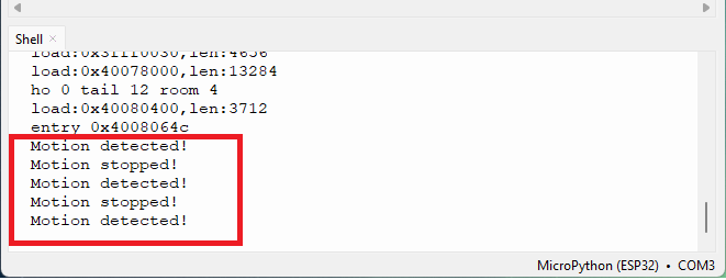 Testing microwave radar sensor micropython