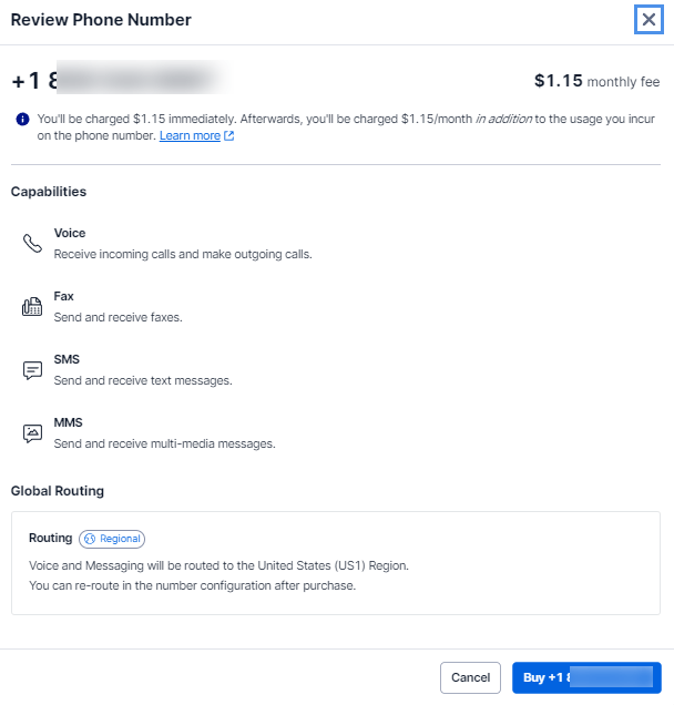 Twilio buy US phone number