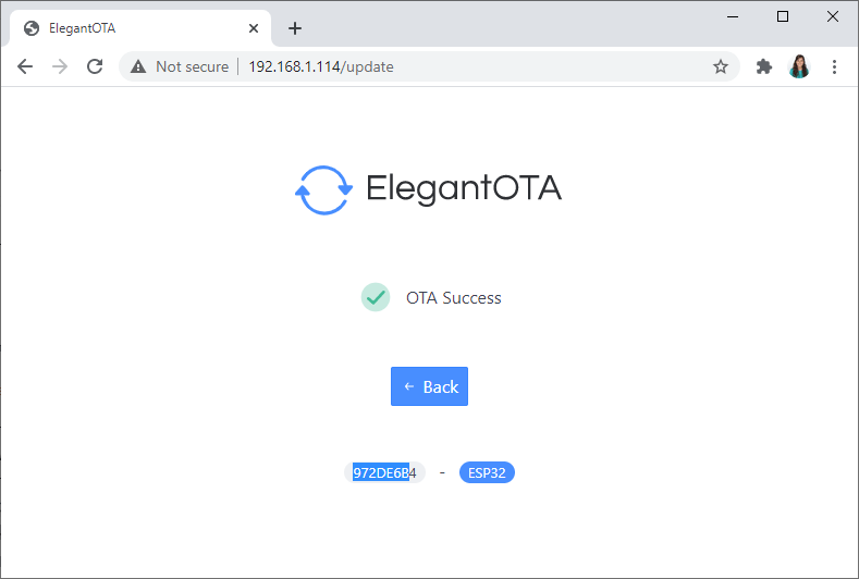 Upload New Firmware AsyncElegantOTA success