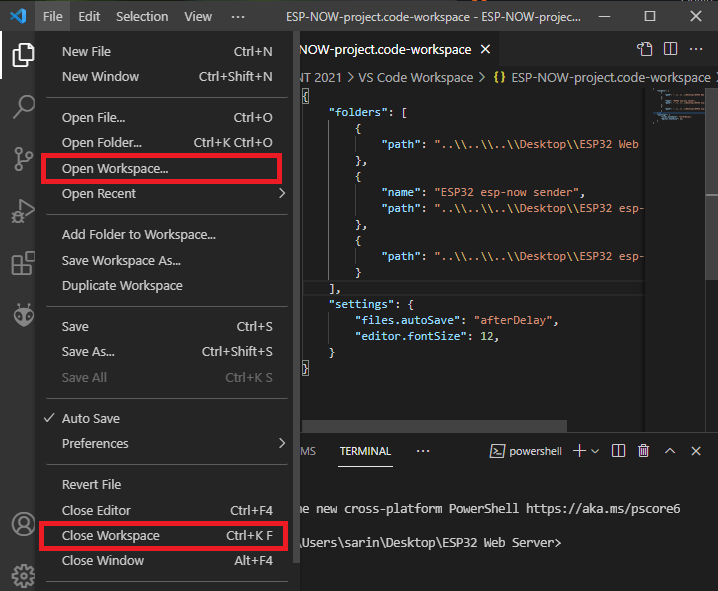 VS Code Open Close Workspace