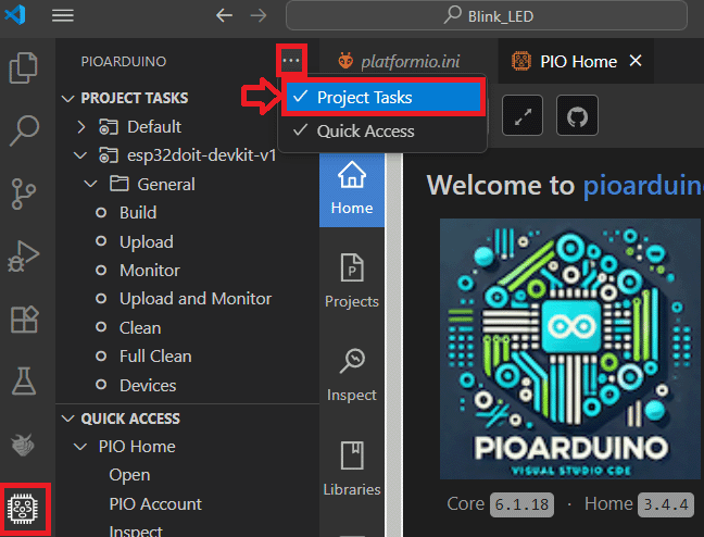 VS Code pioarduino IDE enable project tasks