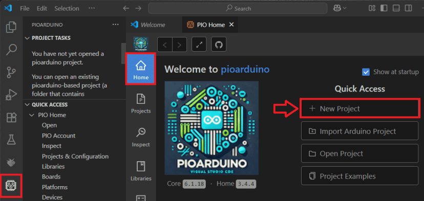 VS Code pioarduino IDE extension create new project